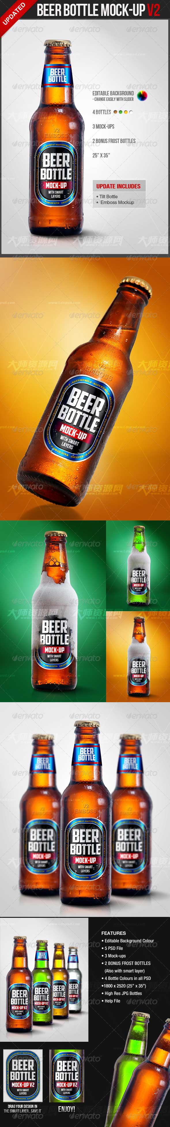 Beer Bottle Mock-up V2,啤酒瓶品牌标签展示模型(第二套)